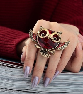 crystal owl ring, gold owl ring and owl stretch ring