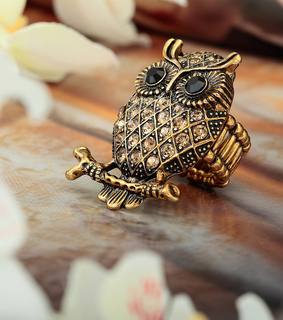animal, crystal owl ring and fashion
