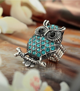 animal, crystal owl ring and fashion