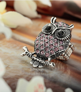 animal, crystal owl ring and fashion