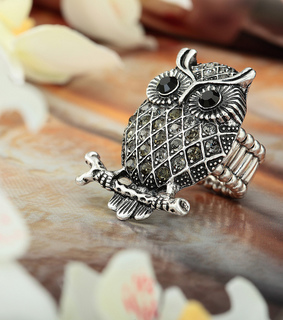 animal, crystal owl ring and fashion