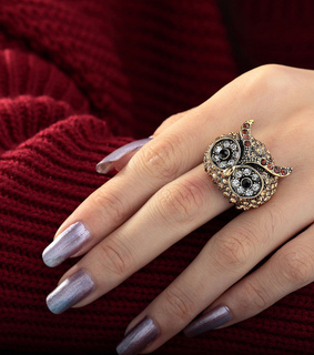 animal, crystal owl ring and fashion