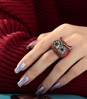 animal, crystal owl ring and fashion