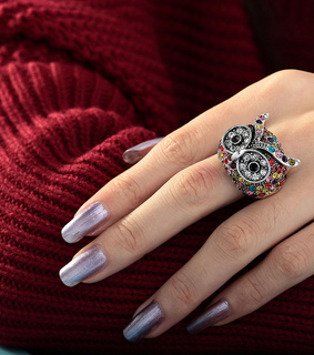animal, crystal owl ring and fashion