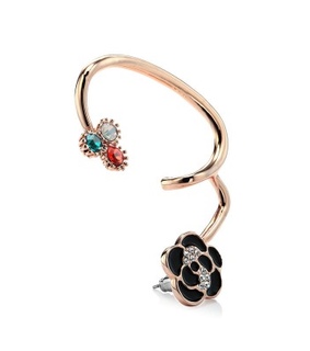 beautiful, black and crystal flower ear cuff