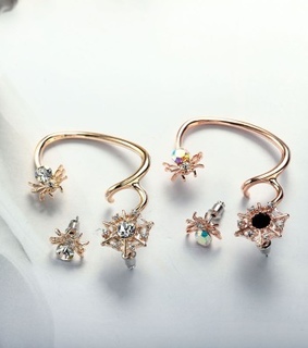 crystal spider earrings, crystal spider left ear cuff and gothic spider left ear cuff