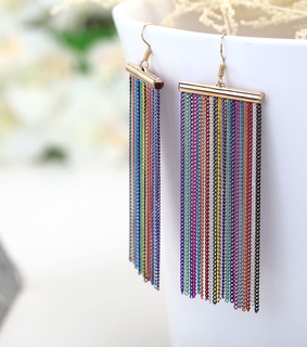 chain earrings, chain fringe earrings and chain linear earrings