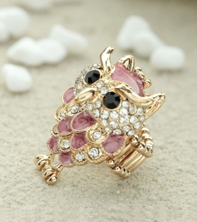 animal jewelry, cocktail owl ring and enamel owl ring