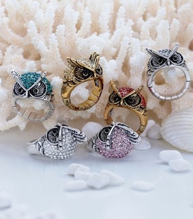 antique owl ring, cocktail owl ring and crystal owl ring
