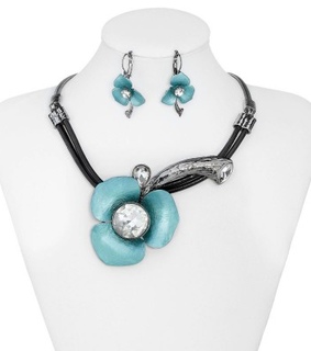 crystal flower necklace, crystal flower necklace blue and crystal flower necklace set