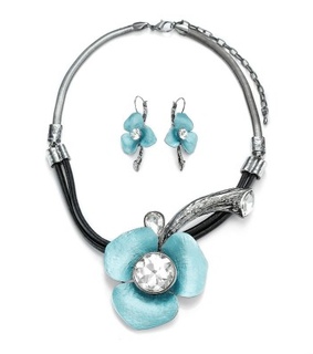crystal flower necklace, crystal flower necklace blue and crystal flower necklace set