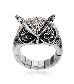 antique owl ring, cocktail owl ring and crystal owl ring