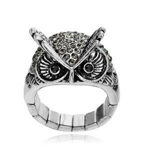 antique owl ring, cocktail owl ring and crystal owl ring