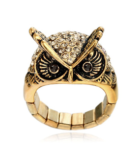 antique owl ring, cocktail owl ring and crystal owl ring