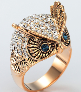 dome owl ring, gold owl ring and owl ring