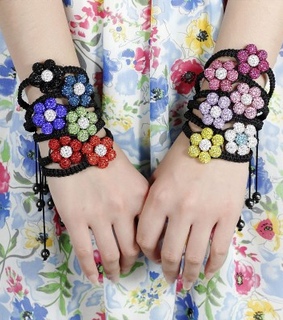 adjustable cord bracelet, beaded flower bracelet and beads braided bracelet