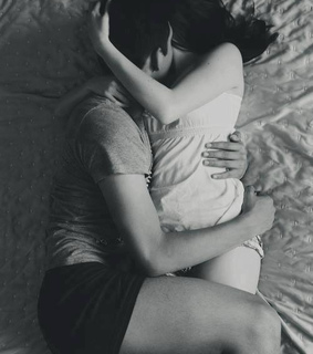 bed, couple and cuddle