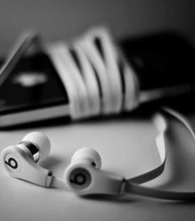 apple, beats by dr dre and black and white