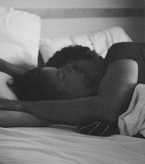 bed, black and white and couple