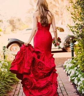 prom gown, red dress and red prom dress