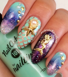 blue, green and mermaid nails
