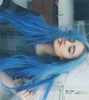 beauty, blue hair and cigarette