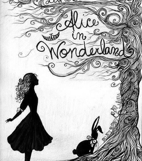 alice in wonderland, black and white and drawing