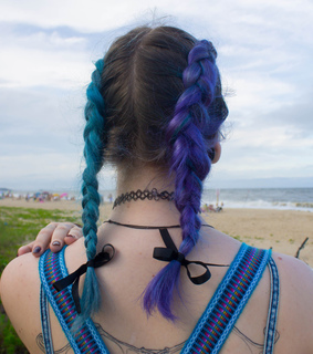 bicolor hair, blue hair and braids