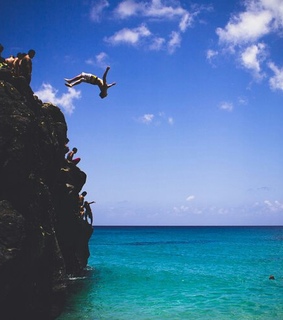 adventure, blue and cliff