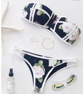 black, flowers and swimwear