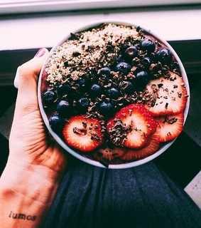 acai, bowl and coffee
