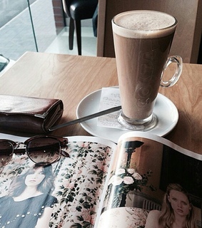 cafe, glasses and magazine