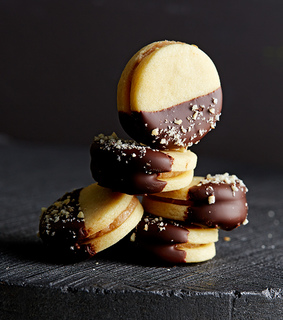 biscuit, caramel and chocolate