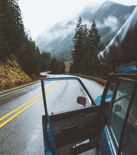 blue, mountain and car