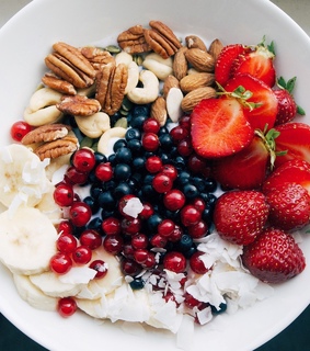 almond, berries and food