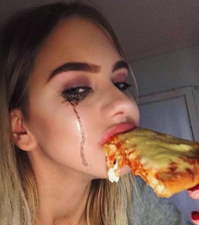 girl, pizza and dark