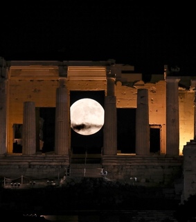 greece, scenery and full moon