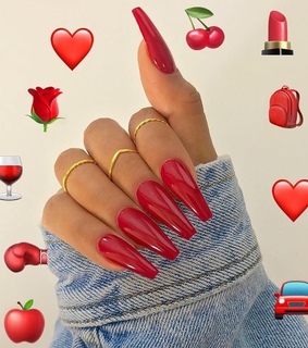 red nails, jewelry and rings