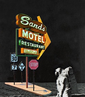 retro, moon and astronaut