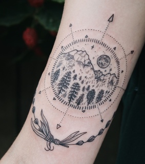 nature tattoo, blackwork tattoo and lavender tattoo