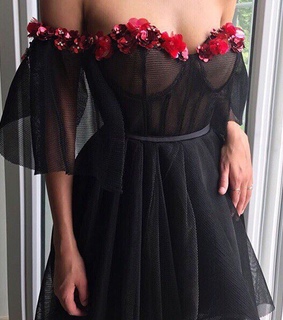 dress, red and roses