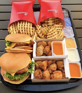 waffle fries, chicken nuggets and chick fil a