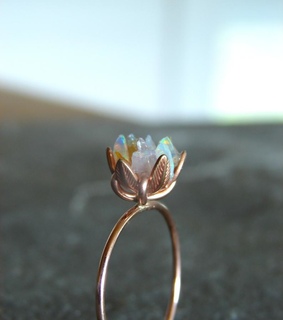 uncut opal ring, lotus flower ring and raw fire opal ring