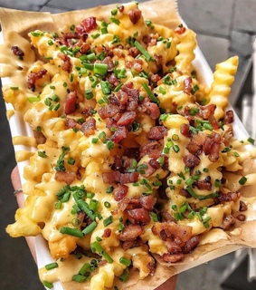 fries, bacon and yum
