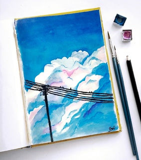 watercolor, cloud watercolor and sketch