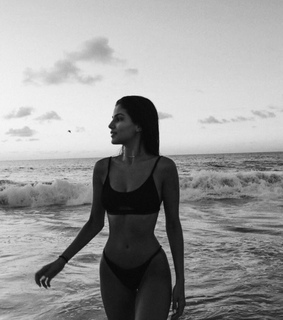 beach, girl and b&w