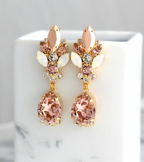 rose gold earrings, blush earrings and blush jewelry