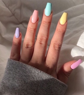 multi colored nails, painted nails and acrylics