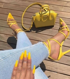 balenciaga, sexy girl and yellow nails
