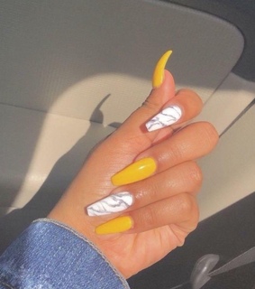 marble nails, yellow nails and acrylic nails